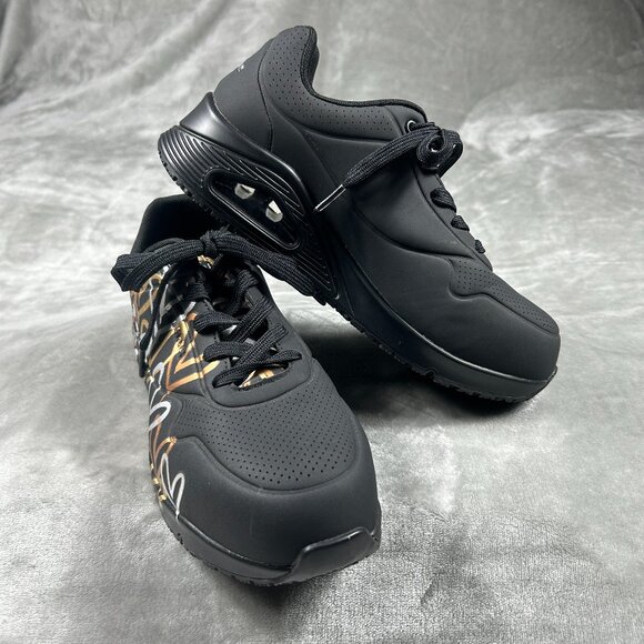 Skechers Shoes Women's 9 JGoldcrown Metallic Love Black Gold Slip Resistant - Picture 1 of 11